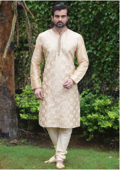 Off White with Golden Color Silk Fabric Kurta